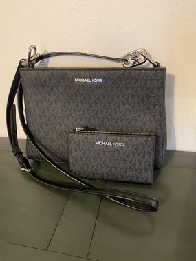 Michael Kors Black Monogram Shoulder Bag with Matching Pouch